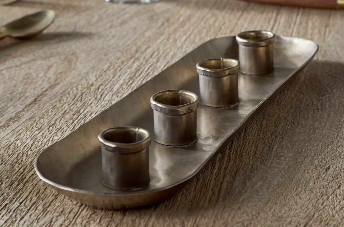 Nkuku Amita Antique Brass Long Candle Holder