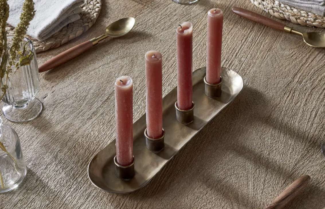 Nkuku Amita Antique Brass Long Candle Holder - Antique Brass