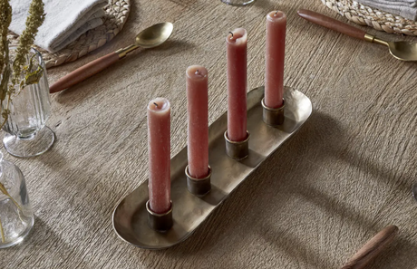 Nkuku Amita Antique Brass Long Candle Holder - Antique Brass